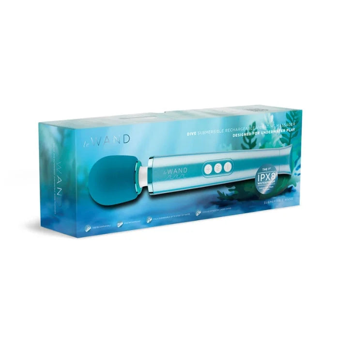 Teal and silver 12x rechargeable wand dive massager with waterproof design and travel lock from lady jane adult shop