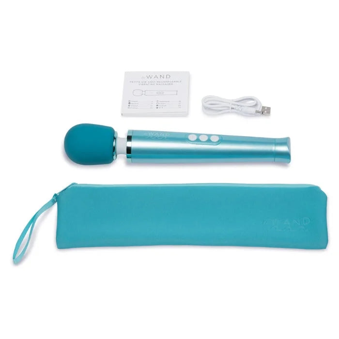 Le Wand Dive teal rechargeable wand massager with rounded silicone head and metallic accents from lady jane adult shop