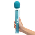Teal wand dive submersible wand massager with rounded silicone head and metallic accents featuring travel lock for lady jane adult shop
