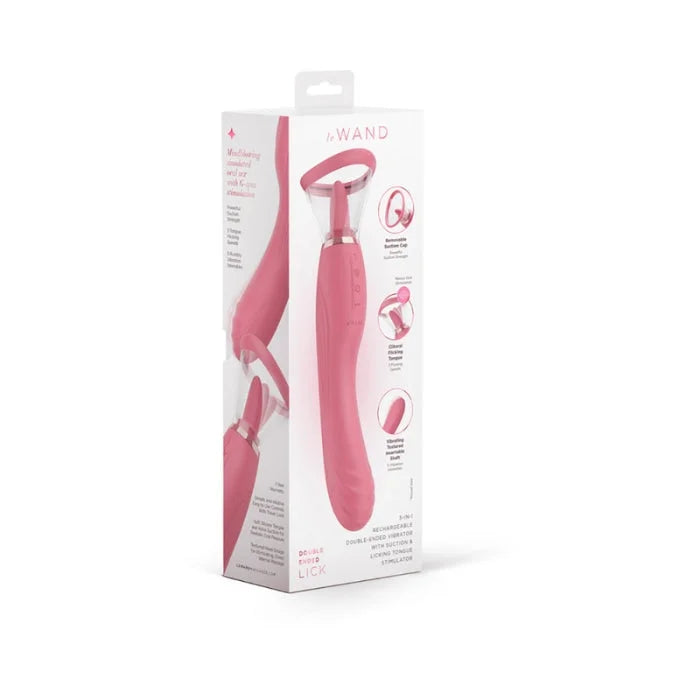 Le wand lick 3 in 1 pink silicone wand with ergonomic grip and metallic accent for g spot and oral stimulation