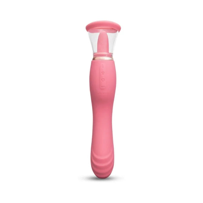 Le wand lick 3 in 1 vibrator pink silicone suction cup toy with clear head for ergonomic g spot and oral stimulation