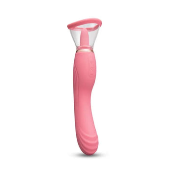 Le wand lick 3 in 1 vibrator pink silicone suction cup toy with ergonomic g spot silicone tongue and metallic ring oral stimulation