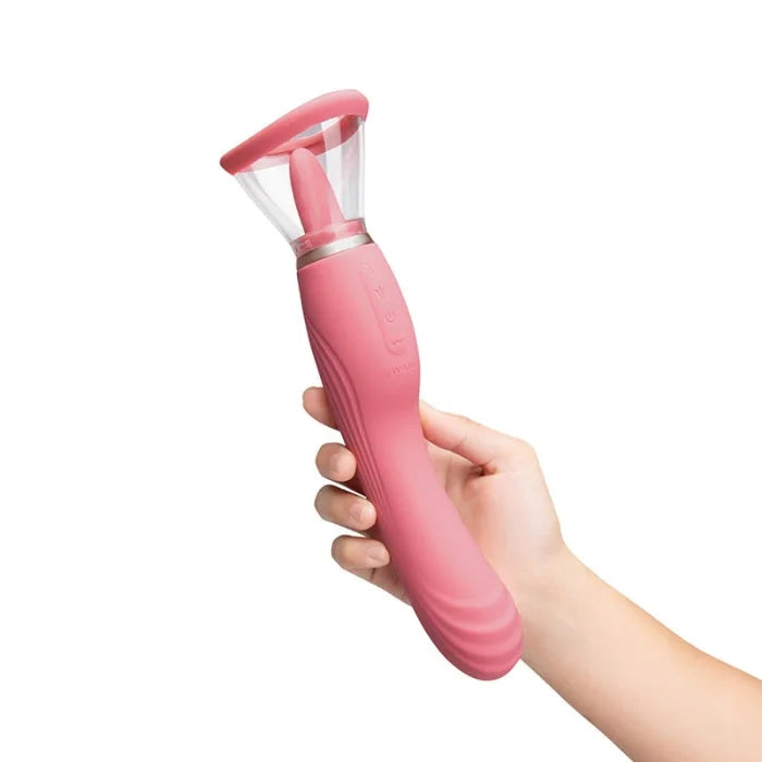 Le wand lick 3 in 1 vibrator pink ergonomic g spot silicone tongue handheld suction device with clear head and silver ring