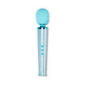 Le wand massager all that glimmers blue with a glittering light blue silicone head and three control buttons for women’s health femtech