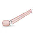 Le wand petite wand massager rose gold with smooth rounded head and three control buttons for rumbly vibrations