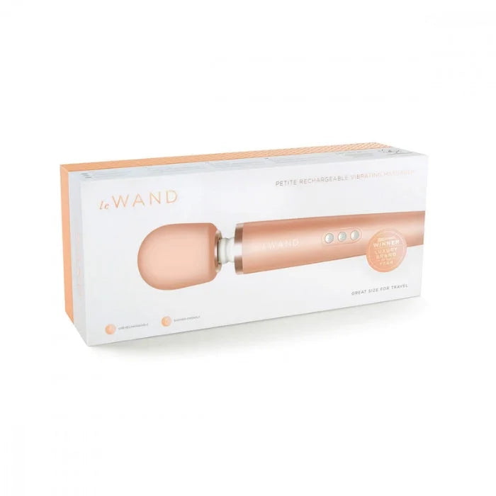 Rose gold iconic le wand petite wand massager with sleek metallic finish and rumbly vibrations for discreet pleasure