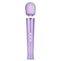 Purple le wand petite wand massager with rounded head and three control buttons for rumbly vibrations