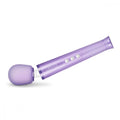 Purple silicone-wrapped le wand petite wand massager with three buttons and rumbly vibrations in violet