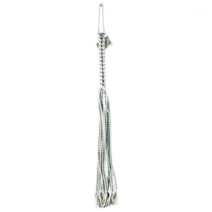Silver leather corset flogger with braided whip design