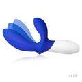 Sleek blue and white Lelo Loki Wave prostate massage vibrator with curved design