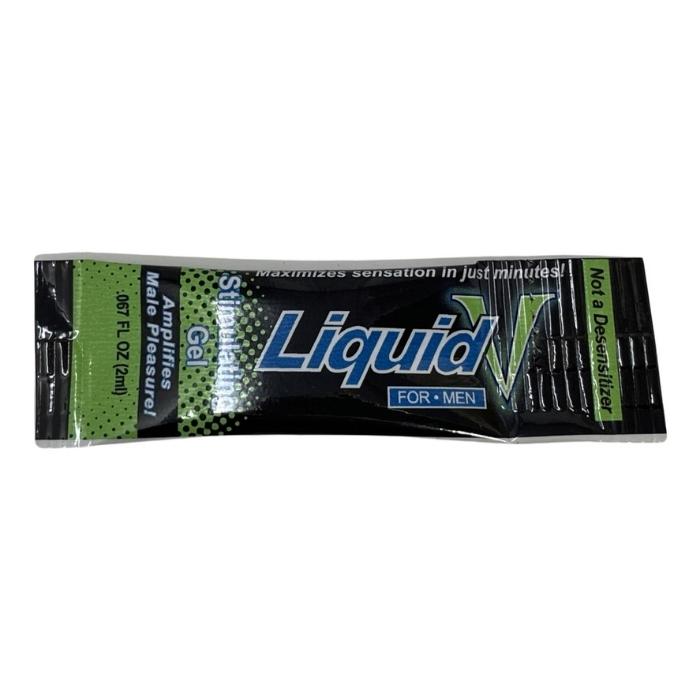 Liquid V Male Stimulating Gel Sachet with green and black packaging for ultimate strength