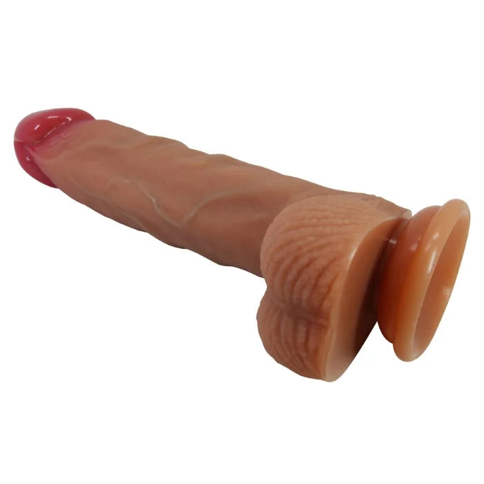 Lisle Bendable 8.1 inch tan premium silicone dildo with red tip, veiny shaft