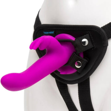 Lovehoney Happy Rabbit vibrating strap-on set with purple curved toy in fully adjustable harness