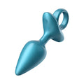 Teal silicone cone ring anal plug with ring handle and power button from luv inc available at lady jane adult shop
