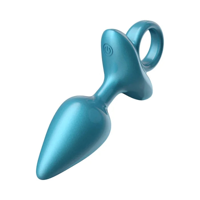 Teal silicone cone ring anal plug with ring handle and power button from luv inc available at lady jane adult shop