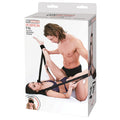 The Position Pal Bondage Accessory makes it easy to spread and lift the legs in the perfect position to reach all of your partner’s most pleasurable crevices. It has a padded headrest and fully adjustable ankle straps that’ll allow for penetration at the most pleasurable angles. Comes with black blindfold.