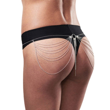 Magnifique Silver Waist Chain with layered strands over black underwear
