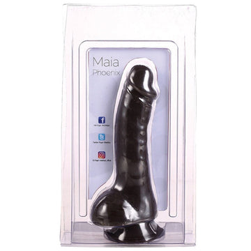 Maia Phoenix Realistic Silicone Dildo - Chocolate 8 inch. Included is a sturdy, durable and strong suction cup base to stay in place. The Phoenix is fully harness compatible.