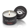 Black Eye of Love Confidence massage candle in textured tin, lit wick