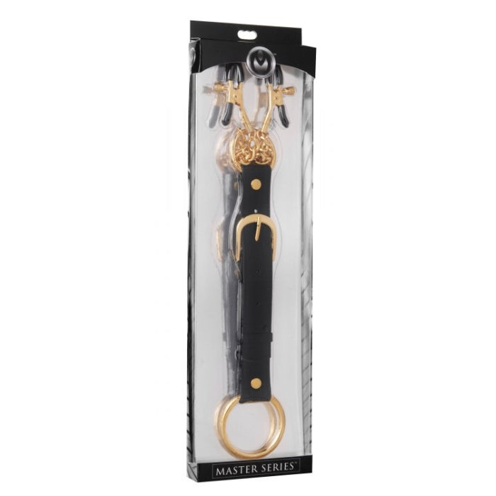 Lady Jane Adult Sex Shop | Master Series Penitentiary Nipple Clamps & Cock Ring Set Gold