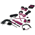 Pink leopard-print bondage set with black leather accents and metal hardware from lady jane adult shop