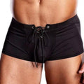 Sexy and suggestive, these Blueline Performance Lace-Up Shorts are a must have for any man. These trunks are made from a durable, silky microfiber fabric that are extremely comfortable and provide stretch retention for an enhanced appearance.  They have a lace up front with re-enforced grommets for durability. Size S/M