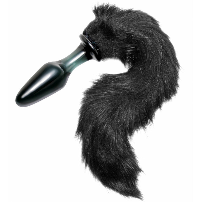 This long sexy tail is Made of gleaming black man made fur, it is topped by a smooth glass anal plug, perfectly sized for pleasure. The tapered tip and classic shape helps it insert easily and stay in place as you wiggle and move.