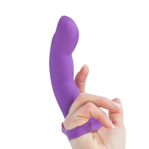 Mini finger swan purple silicone vibratory toy with smooth finish and textured grip band for partner play