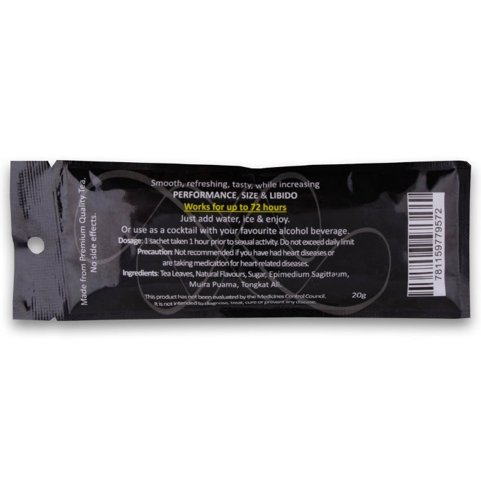 Mojo Ice Tea Male Libido Enhancer lemon is smooth, refreshing and tasty, while increasing performance, size and libido. Just add water, ice & enjoy. Or use it as a cocktail with your favourite alcoholic beverage. Dosage: Take 1 Sachet 1 hour prior to sexual activity. Do not exceed the daily limit.