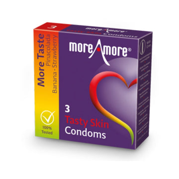 There are 3 different flavors in a pack (Pina Colada, Banana & Strawberry) which allows you to surprise your partner every time. These condoms have an excellent smell and have added real flavor, making your experience even more intense.