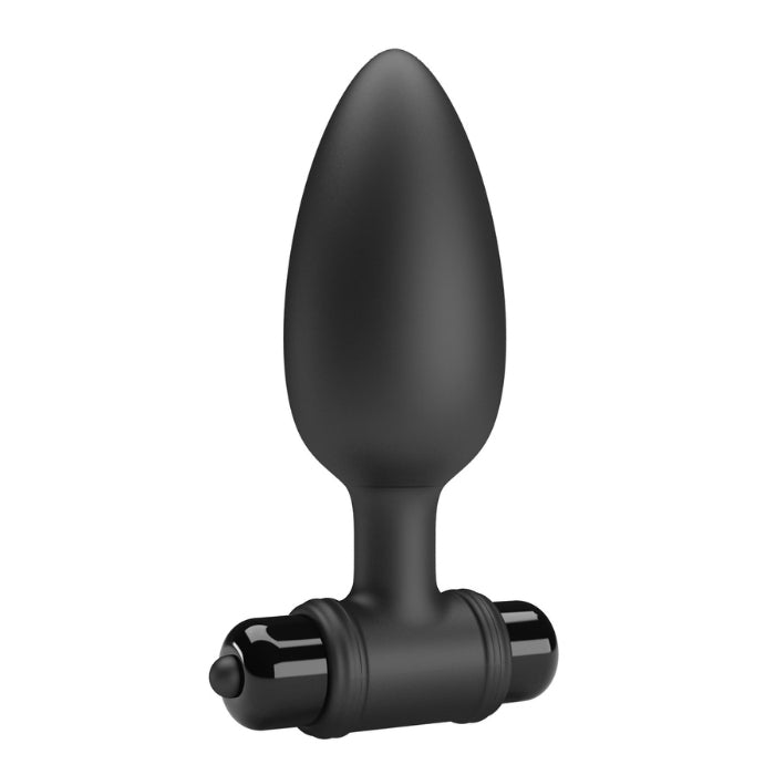 Large Black Mr Play vibrating anal plug with tapered tip and textured base