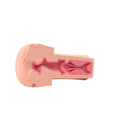 Pink silicone mystim opus e masturbator with body hugging textured interior and molded ridges from lady jane adult shop