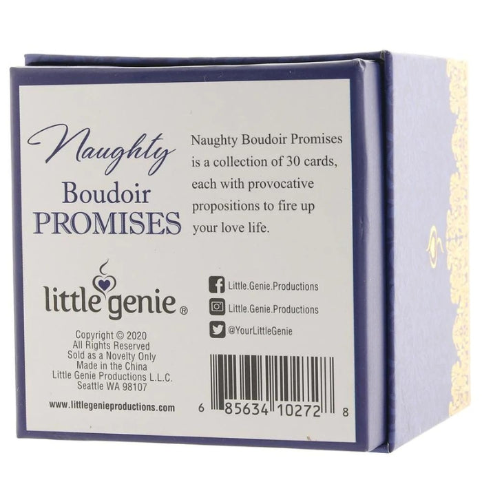 The Naughty Boudoir Promises is a set of thirty cards, each embossed with a sensual & seductive proposition to spice up your love life. Place them in secret places for a naughty scavenger hunt, take turns drawing cards and fulfilling each promise, hand them out as rewards...it's up to you!