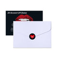 White envelope with red heartbeat heart sticker on naughty sexual positions scratch cards
