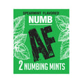 The active ingredient in Deep AF Numbing Mints (Lidocane 5%) helps to gently numb the throat and alleviate the gag reflex often associated with oral sex. Numb AF - Deep Throat Numbing Mints was created with the intention of creating a more pleasurable and comfortable sexual experience for lovers. Each individual pack contains two spearmint flavored numbing mints.