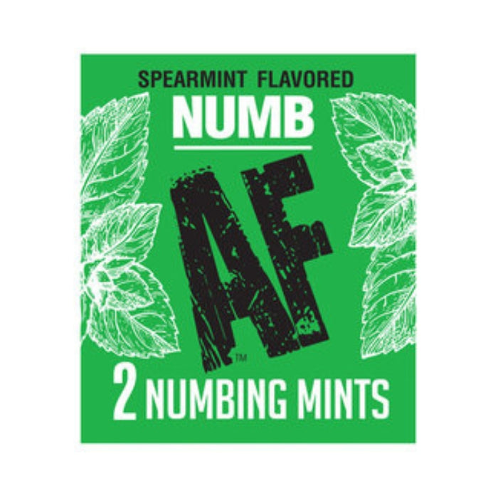 The active ingredient in Deep AF Numbing Mints (Lidocane 5%) helps to gently numb the throat and alleviate the gag reflex often associated with oral sex. Numb AF - Deep Throat Numbing Mints was created with the intention of creating a more pleasurable and comfortable sexual experience for lovers. Each individual pack contains two spearmint flavored numbing mints.