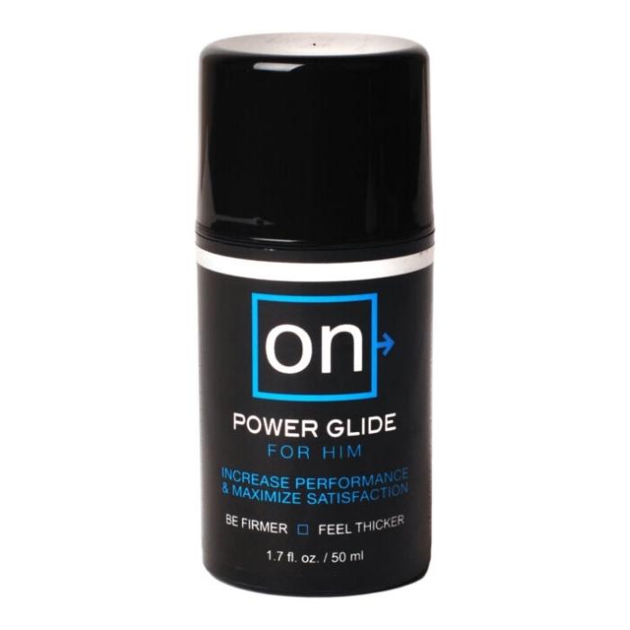 On Power glide is a fast-acting gel that dramatically heightens sensation for men and increases blood flow. It makes men feel thicker and firmer, and maximizes their satisfaction. The unique gel is pleasant to apply and provides a silky glide that is massaged directly onto the penis. 50ml