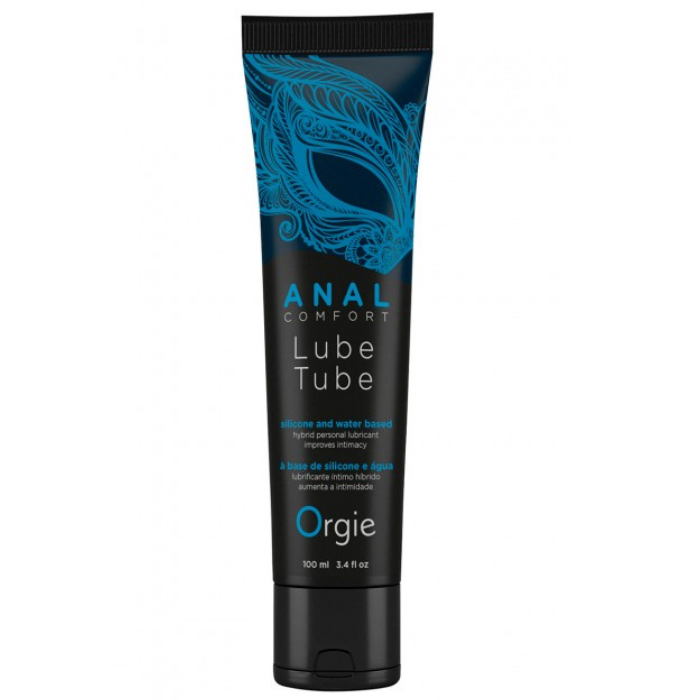 Black tube of orgie anal comfort 100ml silicone and water-based hybrid personal lubricant with vibrant blue design
