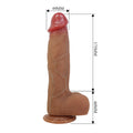 Tan Orton 9.2 inch bendable dildo with scrotum, premium silicone, suction cup