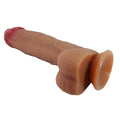 Tan Orton Bendable 9.2 inch premium silicone dildo with red tip and suction cup base
