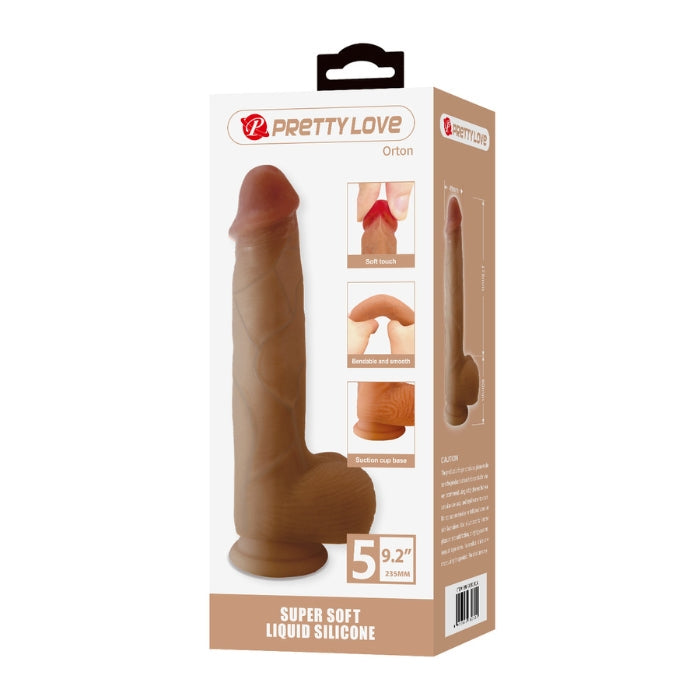 Brown Orton 9.2-inch premium silicone dildo with suction cup base