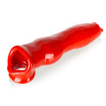 Red oxballs fido cocksheath silicone condom cover with contoured design and supportive fit with open-ended mouthpiece