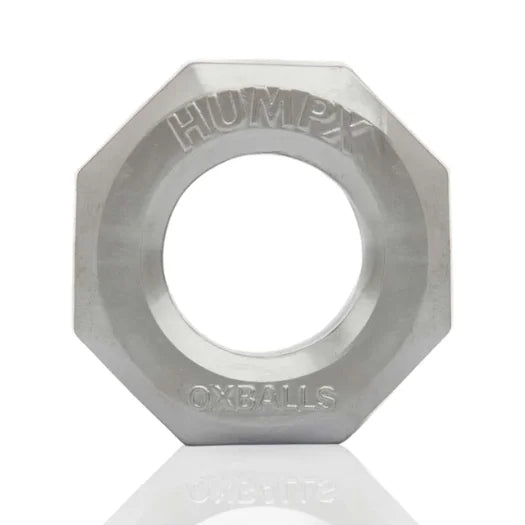 Silver octagonal oxballs humpx stretchy steel ring engraved with humpx and oxballs for flexible comfort wear