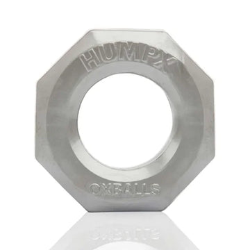 Silver octagonal oxballs humpx stretchy steel ring engraved with humpx and oxballs for flexible comfort wear