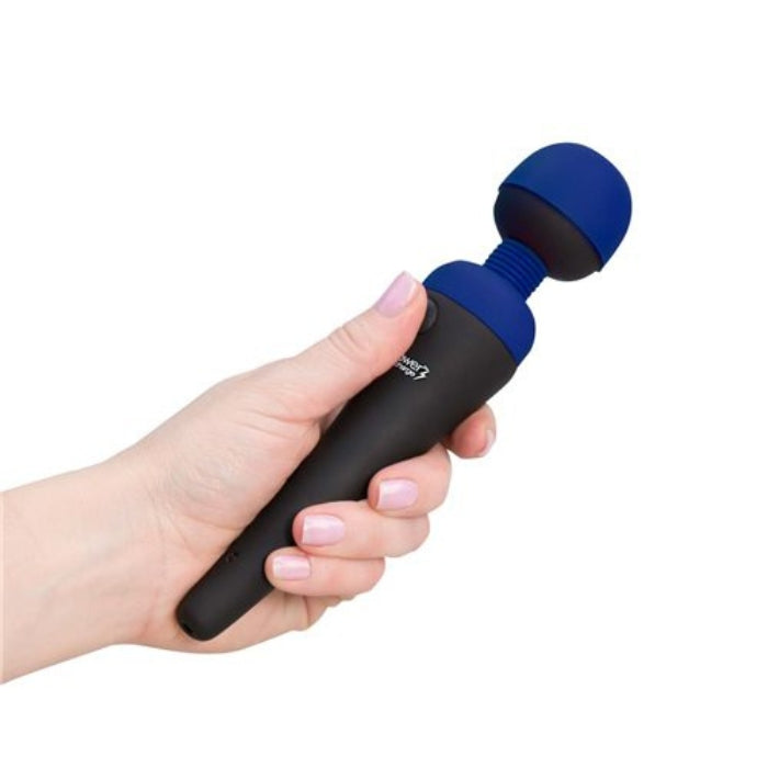 This perfectly sized wand packs a lot of power and fits in the palm of your hand. The incremental speeds are controlled easily by pressing and holding the singular button on the handle. Hold down longer to get the speed higher. This Waterproof Palm Power Recharge is totally fine to bring into the shower or the bath for an extra wet and wild time! Use a water based lubricant with this wand and remember to wash it with a toy cleaner before and after every use. Size 7.4 inches by 1.6 inches.