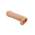 Beige silicone extension sleeve with textured surface and pink tip from Lady Jane Adult Shop