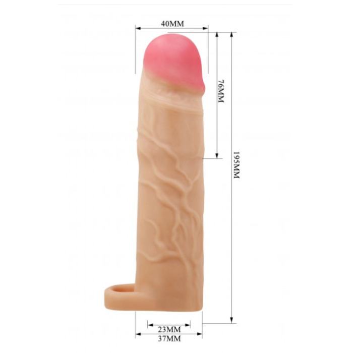 Beige silicone dildo with pink tip, 195mm, integrated NV light from Lady Jane Adult Shop