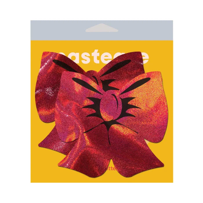 Lady Jane Adult Sex Shop | Pastease Holograph Breast Covers - Red Bow
