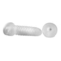 Fat Boy Checker Box Sheath 7.5 inches Clear from Perfect Fit Brand. Like our original Fat Boy penis sheath, but with a new textured surface. Adds noticeable girth to your penis without being too much for your partner to handle. Made of super soft and stretchy SilaSkin, it is designed to give both partners intense pleasure.