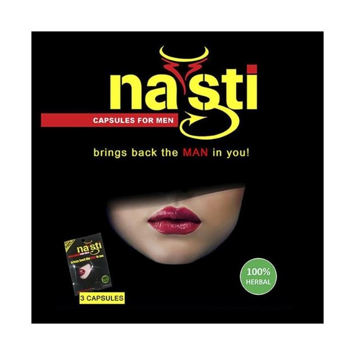 Nasti is a unique blend of Natural occurring herbs and plants to help support a healthy sexual lifestyle. It increases libido and helps with stamina and recovery. It is not intended to treat or cure any medicinal condition ,but acts as a supplement to improve the male physical response upon stimulation. ﻿Comes in a pack of 3 tablets.